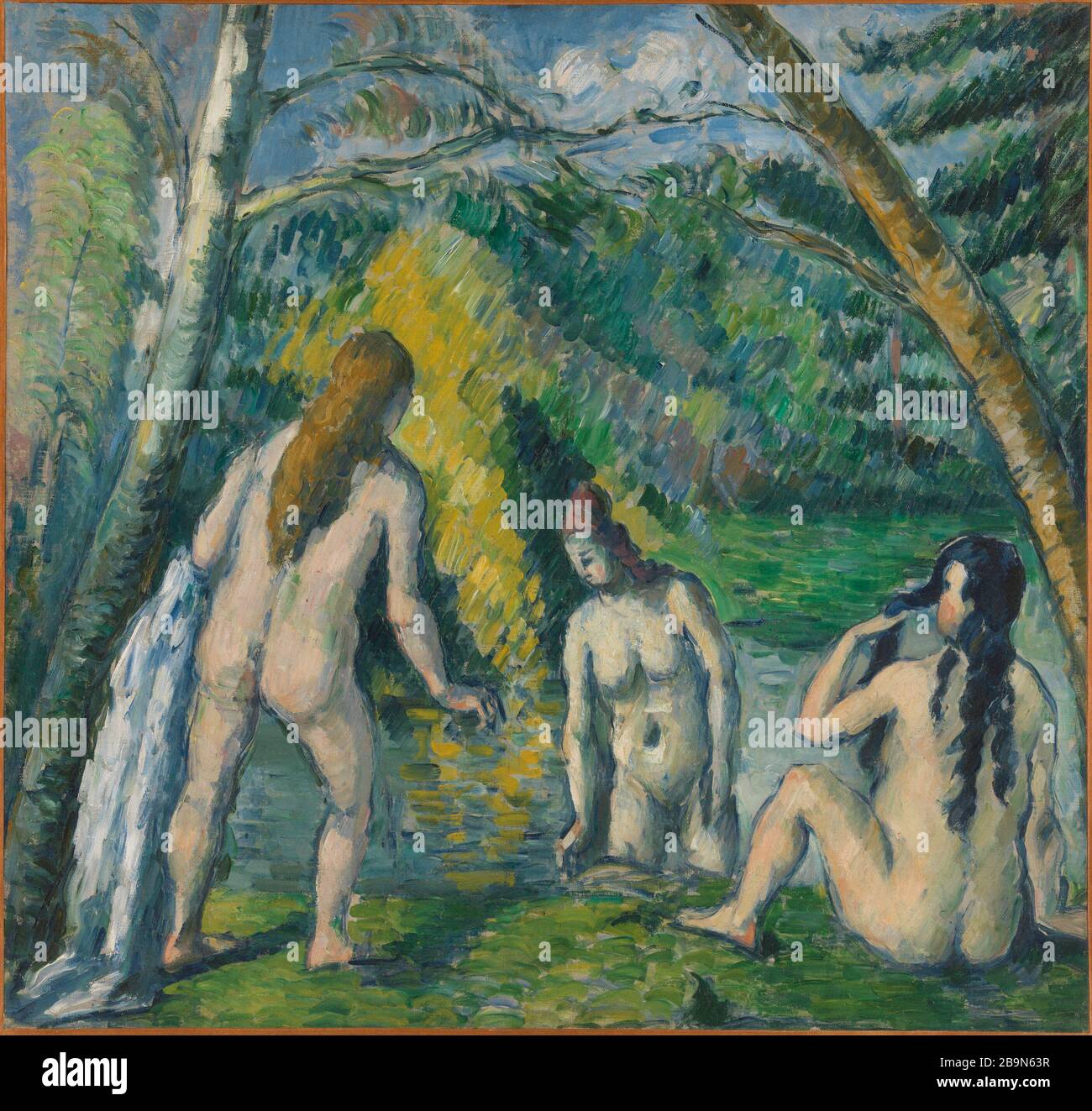 Drei Badegäste Paul Cézanne (1839-1906). "Les trois baigneuses". Vers 1879-1882. Musée des Beaux-Arts de la Ville de Paris, Petit Palais. Stockfoto