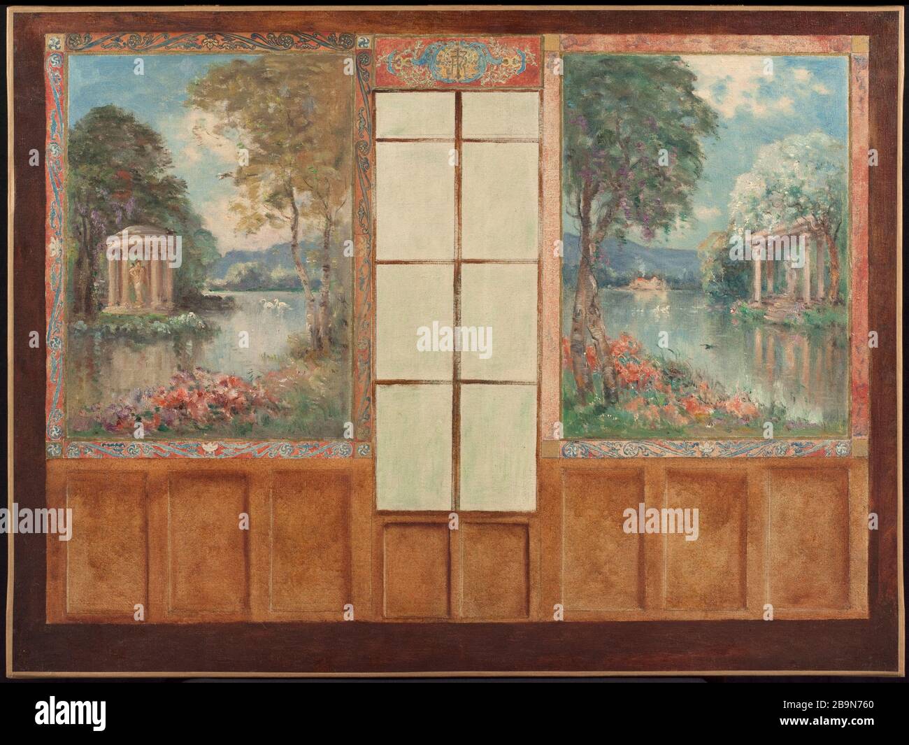 Skizze für die Gemeinde Joinville-le-Pont: Der See der Liebe Marie-Joseph Léon Clavel, dit Iwill (1850-1923). Esquisse pour la mairie de Joinville-le-Pont : Le lac d'amour. Huile sur toile. 1918. Musée des Beaux-Arts de la Ville de Paris, Petit Palais. Stockfoto
