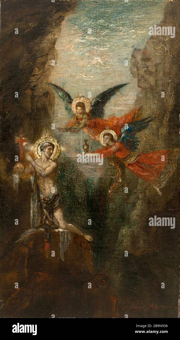 Ein Heiliger in der Wüste Gustave Moreau (1826-1898). "UN Saint au désert". Huile sur toile. Vers 1879. Musée des Beaux-Arts de la Ville de Paris, Petit Palais. Stockfoto