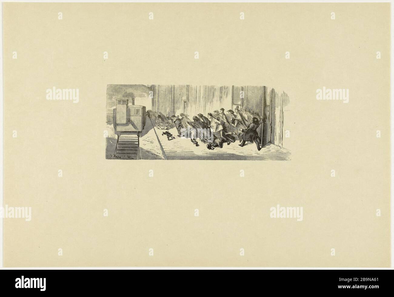 ZUG DES SPASSES FÜR ENGLISCHE TOURISTEN PARIS AUSSTELLUNG. 1: ABREISE AUS LONDON. IFF 80 Gustave Doré (1832-1883). "Train de plaisir des touristes anglais pour l'Exposition de Paris. 1: Départ de Londres. IFF 80'. Bois, 1861. Musée des Beaux-Arts de la Ville de Paris, Petit Palais. Stockfoto