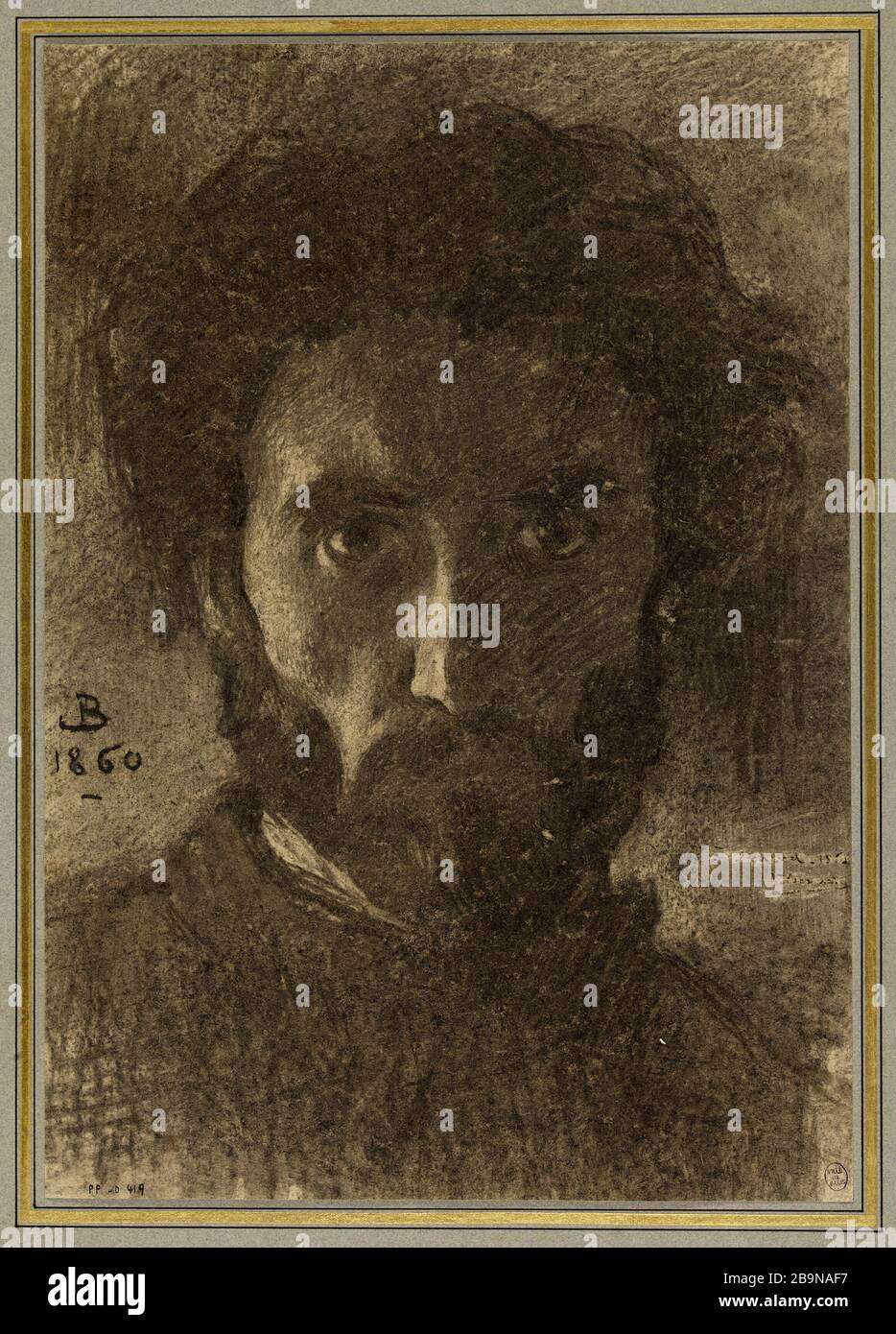 Porträt des Künstlers Léon Bonnat (1833-1922). Portrait de l'artiste. Fusain sur Papier. Musée des Beaux-Arts de la Ville de Paris, Petit Palais. Stockfoto