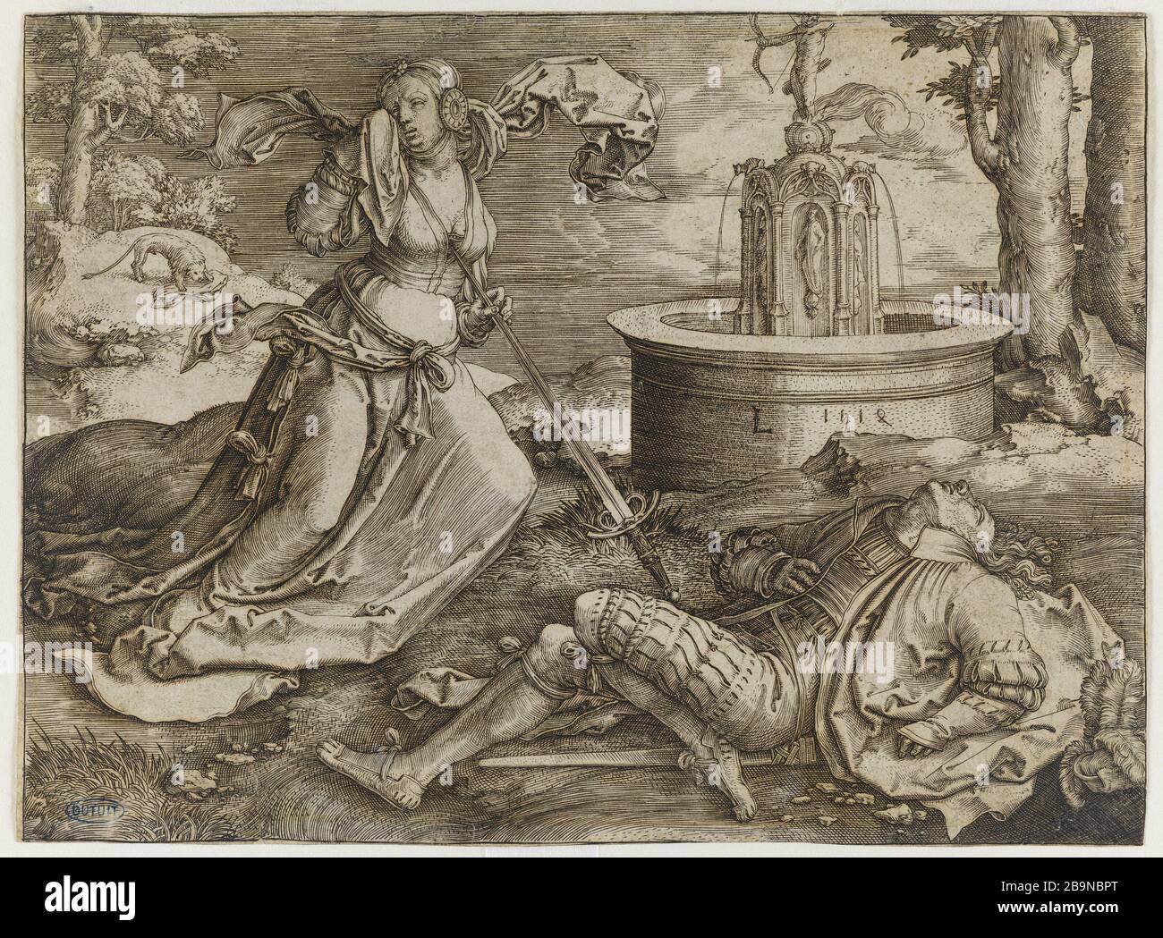 Pyrame et Thisbé - Bartsch 135 Lucas de Leyde (1494-1533). "Pyrame et Thisbé" - Bartsch 135. Burin. 1514. Musée des Beaux-Arts de la Ville de Paris, Petit Palais. Stockfoto