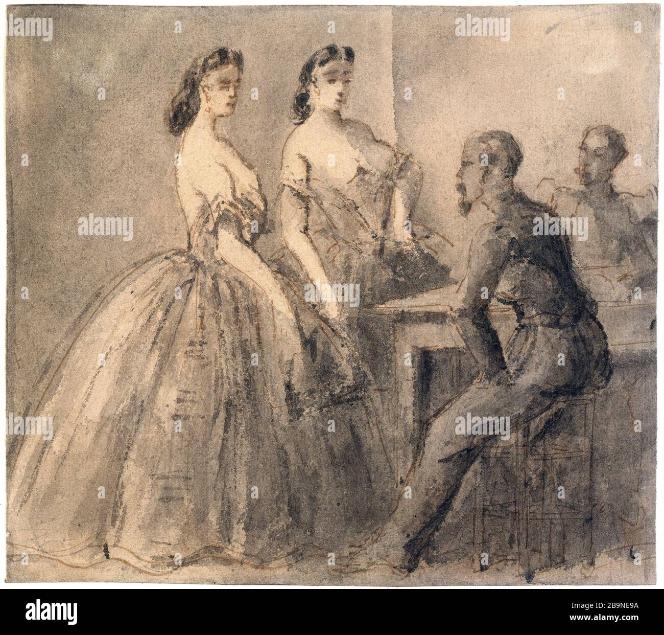 LORETTES UND OFFIZIERE Conantin-Kerle (1802-1892). "Lorettes et officiers". Aquarelle, plume et encre sur Papier, vers 1860-1870. Musée des Beaux-Arts de la Ville de Paris, Petit Palais. Stockfoto