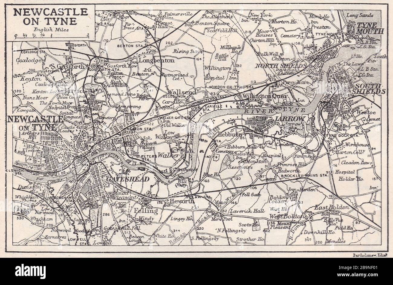 Karte von Newcastle on Tyne, Großbritannien, 1900s. Stockfoto