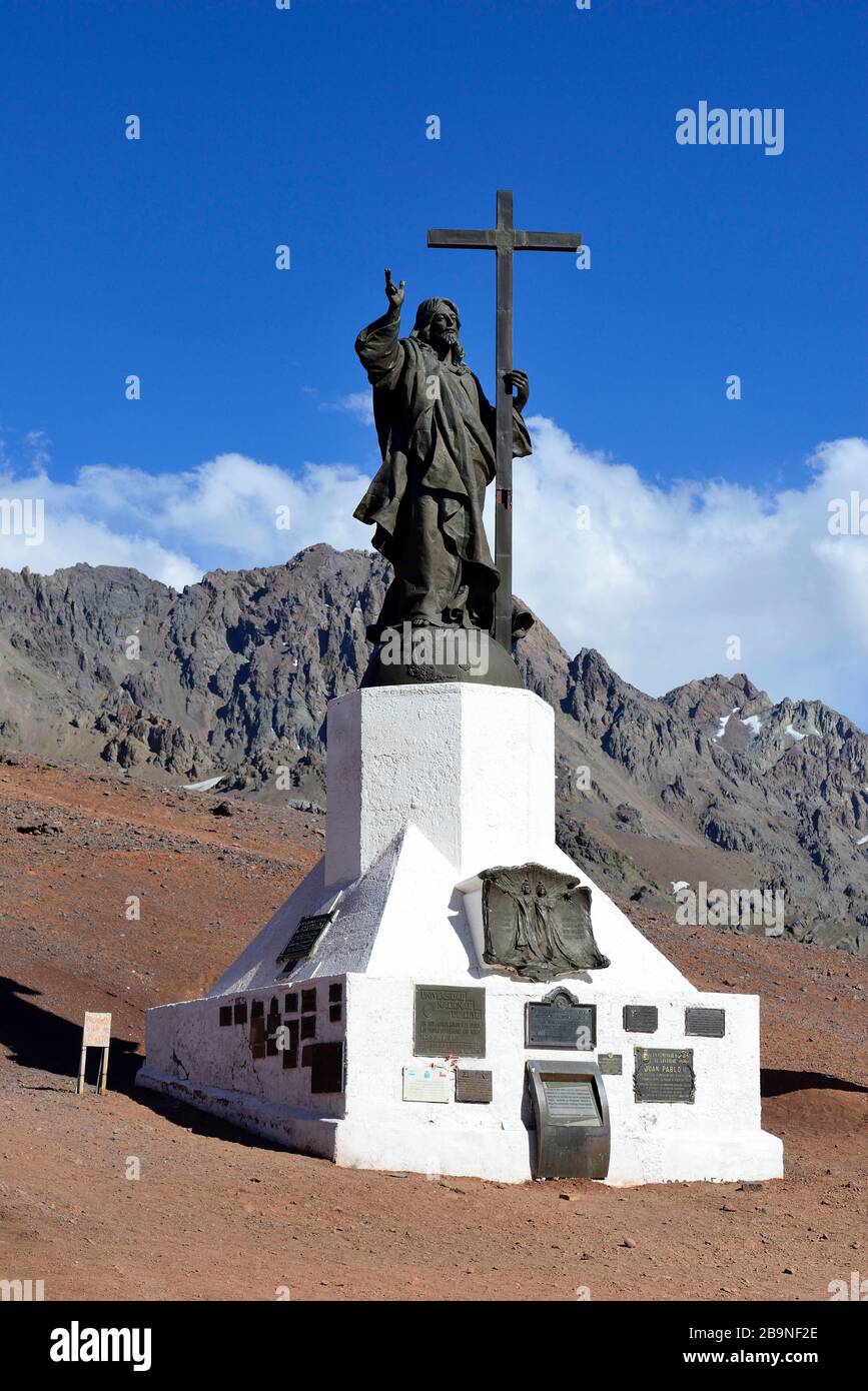 Statue von Cristo Redentor de los Andes, Christus Erlöser der Anden, Paso de la Cumbre, in der Nähe von Uspallata, Provinz Mendoza, Argentinien Stockfoto