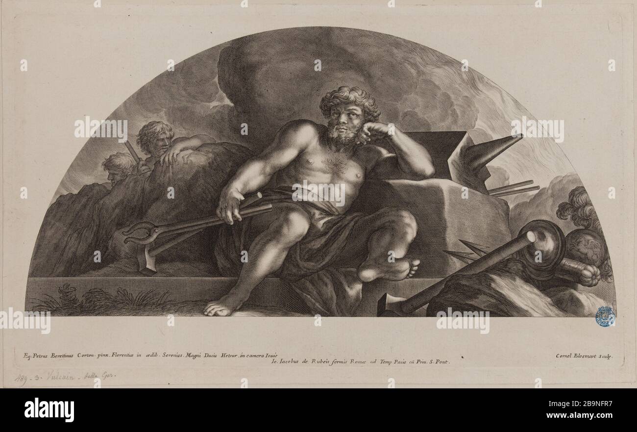Vulkan von Pietro da Cortona (S.35 Dutuit Le Blanc 75) Cornelis II Bloemaert, dit le Jeune (1603-1692). Vulcain d'après Pierre de Cortone (Dutuit S.35, Le Blanc 75). Burin, XVIIe siècle. Musée des Beaux-Arts de la Ville de Paris, Petit Palais. Stockfoto