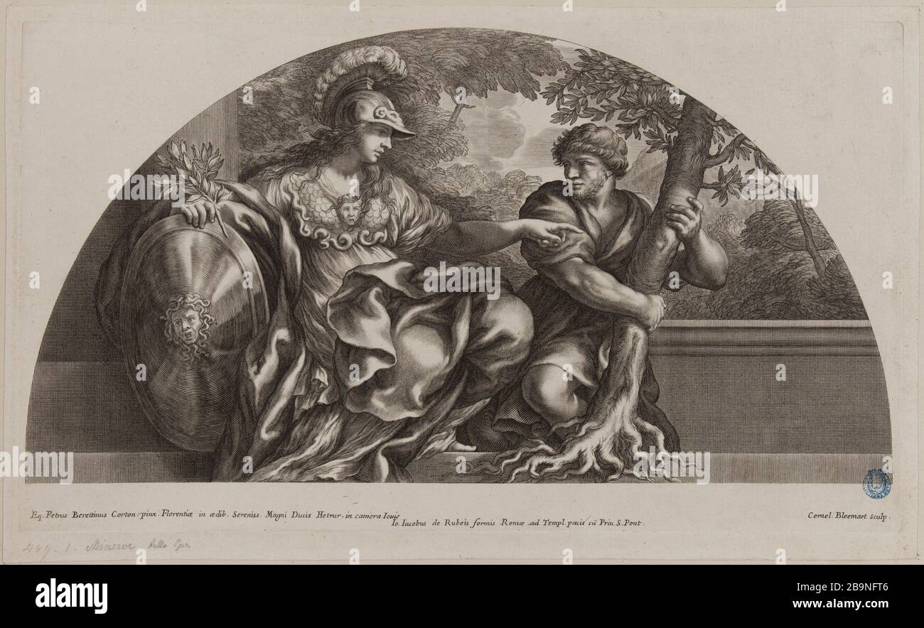 Pallas von Pietro da Cortona (S.35 Dutuit Le Blanc 75) Cornelis II Bloemaert, dit le Jeune (1603-1692). Pallas d'après Pierre de Cortone (Dutuit S.35, Le Blanc 75). Burin, XVIIe siècle. Musée des Beaux-Arts de la Ville de Paris, Petit Palais. Stockfoto