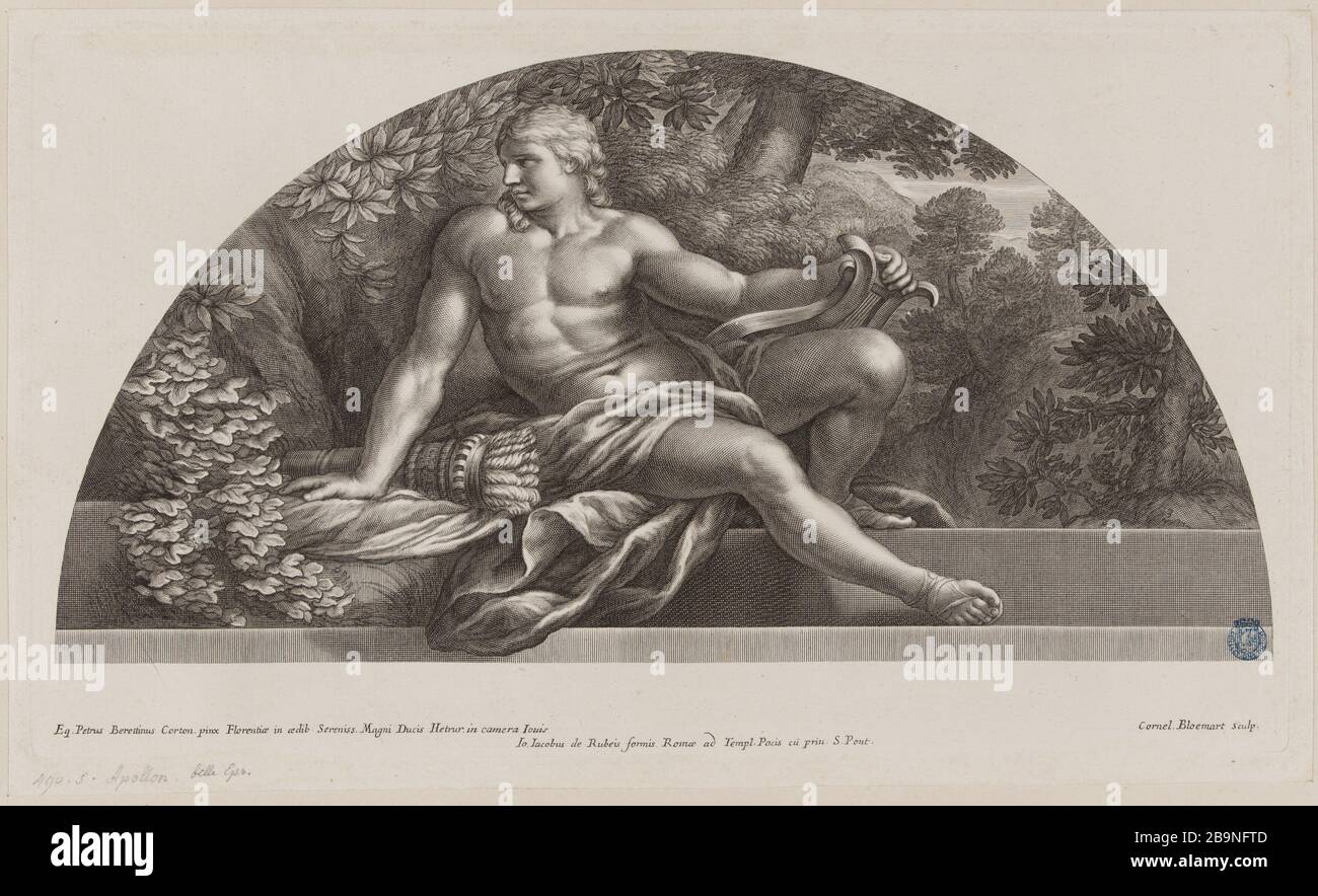 Apollo nach Pietro da Cortona (Dutuit S. 36, Le Blanc 75) Cornelis II Bloemaert, dit le Jeune (1603-1692). Apollon d'après Pierre de Cortone, (Dutuit S. 36, Le Blanc 75). Burin, XVIIe siècle. Musée des Beaux-Arts de la Ville de Paris, Petit Palais. Stockfoto