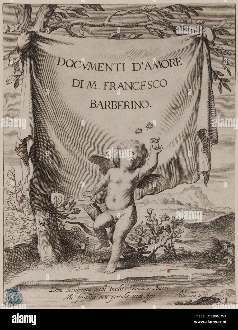 Liebe von einer Biene nach Andrea Camassei (S.39 Dutuit Le Blanc 217) Cornelis II Bloemaert, dit le Jeune (1603-1692). L'Amour piqué par une abeille d'après Andrea Camassei (Dutuit S.39, Le Blanc 217). Burin, XVIIe siècle. Musée des Beaux-Arts de la Ville de Paris, Petit Palais. Stockfoto