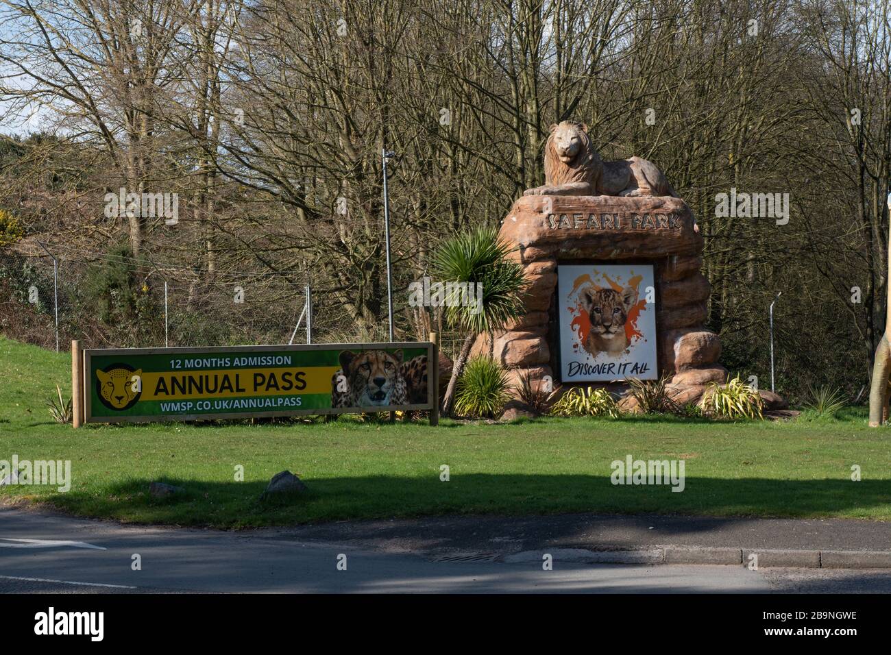 Schild am Eingang zum Bewdley Safari Park. Worcestershire. Stockfoto