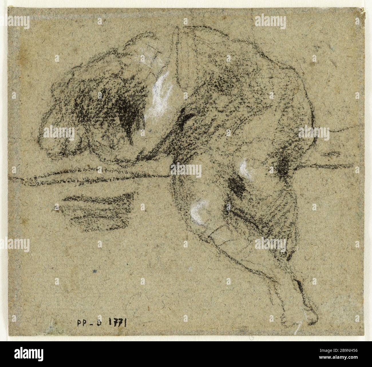 Studie für eine Statue der Trauer. Jean-Baptiste Carpeaux (1827-1875). Etüde pour une Statue de la douleur. Pierre noire et rehauts de craie blanche sur Papier beige. Musée des Beaux-Arts de la Ville de Paris, Petit Palais. Stockfoto