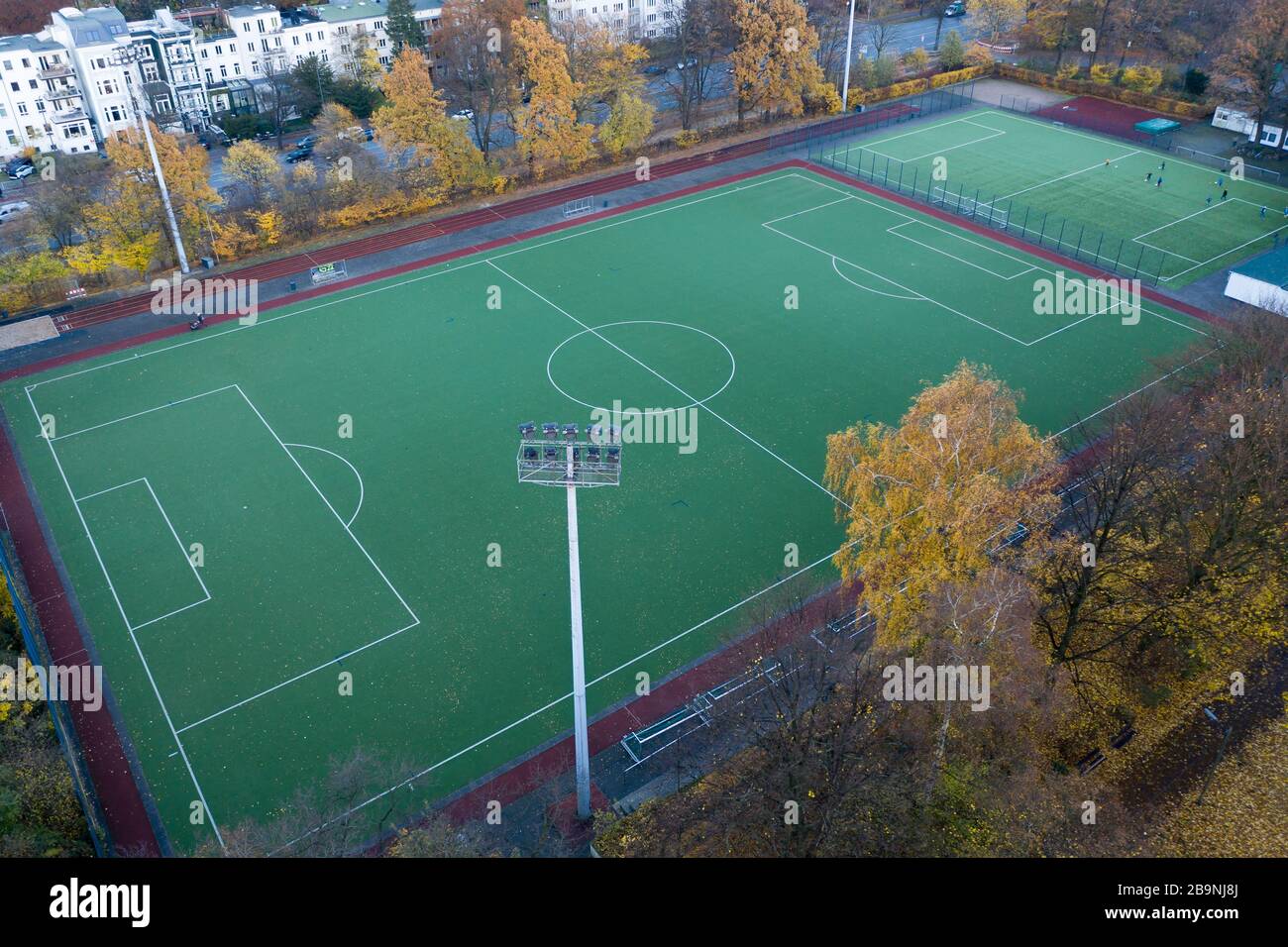 Luftbild eines Fußballfeldes Stockfoto