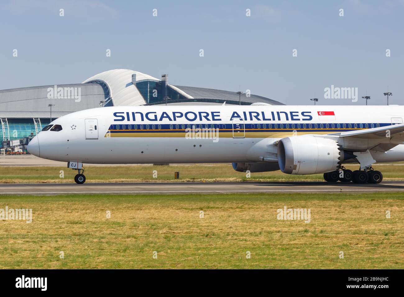 Guangzhou, China - 23. September 2019: Singapore Airlines Boeing 787-10 Dreamliner Flugzeug am Flughafen Guangzhou (CAN) in China. Boeing ist ein Amerikaner Stockfoto