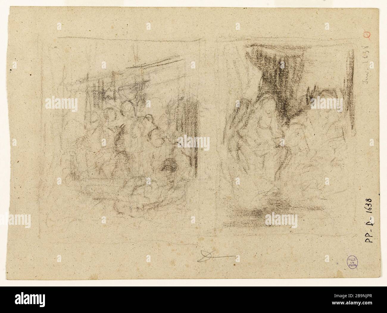 Paar, das (vorne) Narcisse Diaz de La Pena (1807-1876) umarmte. Paar enlacé (recto). Fusain sur Papier. Musée des Beaux-Arts de la Ville de Paris, Petit Palais. Stockfoto