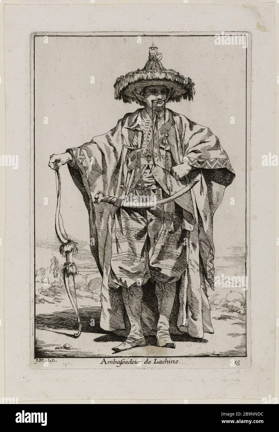 Die Karawane des Sultans nach Mekka, chinesische Botschafterin Joseph-Marie Vien (1716-1809). "La Caravane du Sultan à la Mecque. Ambassadeur de la Chine". Tiefdruck (eau-forte). 1748. Musée des Beaux-Arts de la Ville de Paris, Petit Palais. Stockfoto