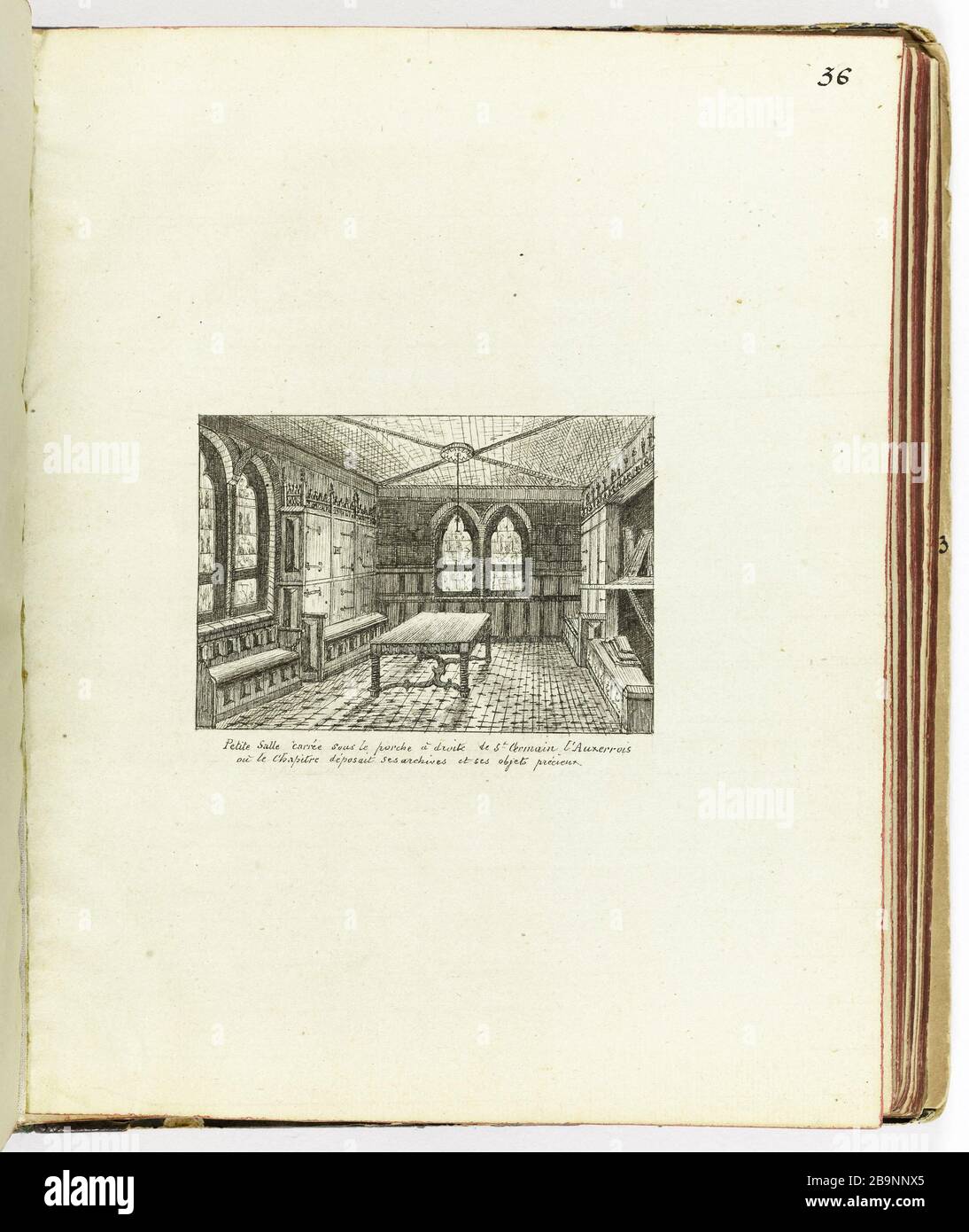 Sammlung von 102 Zeichnungen [Old Paris] kleiner quadratischer Raum unter der Veranda rechts von Saint Germain l'Auxerrois, wo das Kapitel seine Archive und Wertgegenstände Henri Chapelle (1850-1925) einreichte. "Le Vieux Paris". Recueil de 102 dessins. Petite salle carrée sous le porche à droite de Saint-Germain-l'Auxerrois où le chapiter déposait ses Archives et ses objets précieux. Paris, musée Carnavalet. Stockfoto
