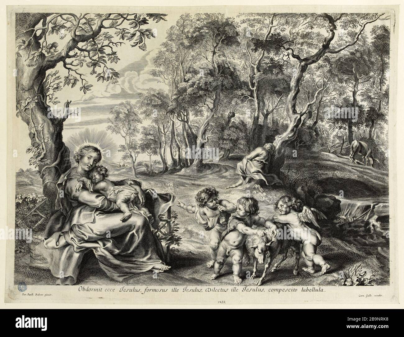 Ruhe in Ägypten, nach Rubens (Dutuit 24) Edelinck, Nicolas Etienne. Le Repos en Egypte, d'après Rubens (Dutuit 24). Burin, XVIIème siècle. Musée des Beaux-Arts de la Ville de Paris, Petit Palais. Stockfoto