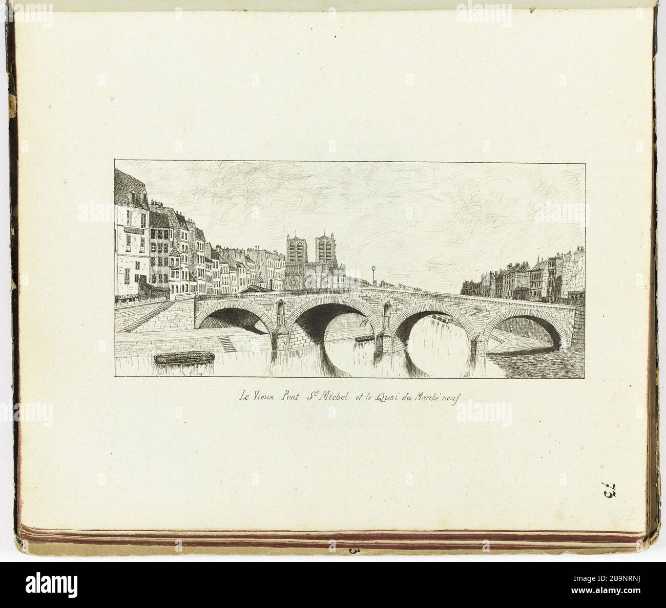 Sammlung von 102 Zeichnungen [Alt Paris] die Brücke Saint Michel und Neuf Dock Market Henri Chapelle (1850-1925). "Le Vieux Paris". Recueil de 102 dessins. Le pont Saint Michel et le quai du marché Neuf. Paris, musée Carnavalet. Stockfoto