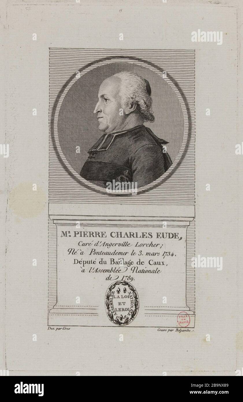 Pierre Charles Eudes, Priester von Angerville Lorcher, Abgeordneter Caux Bailiwick in der Nationalversammlung 1789. Pierre-Guillaume-Alexandre Beljambe (1759-1820). "Pierre-Charles Eude, curé d'Angerville Lorcher, député du Baillage de Caux à l'Assemblée Nationale de 1789". Physionotraces. Paris, musée Carnavalet. Stockfoto