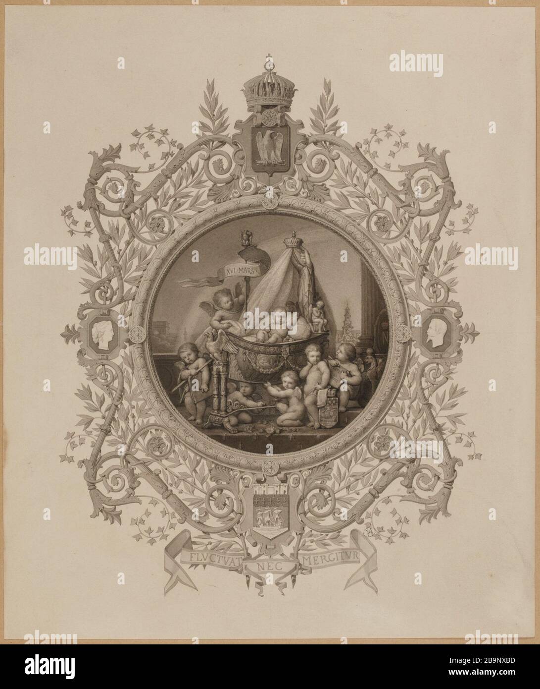 Zeichnung für das Album der Festivals des Rathauses anlässlich der Geburt des Prinzen-Kaiserlichen. Stockfoto