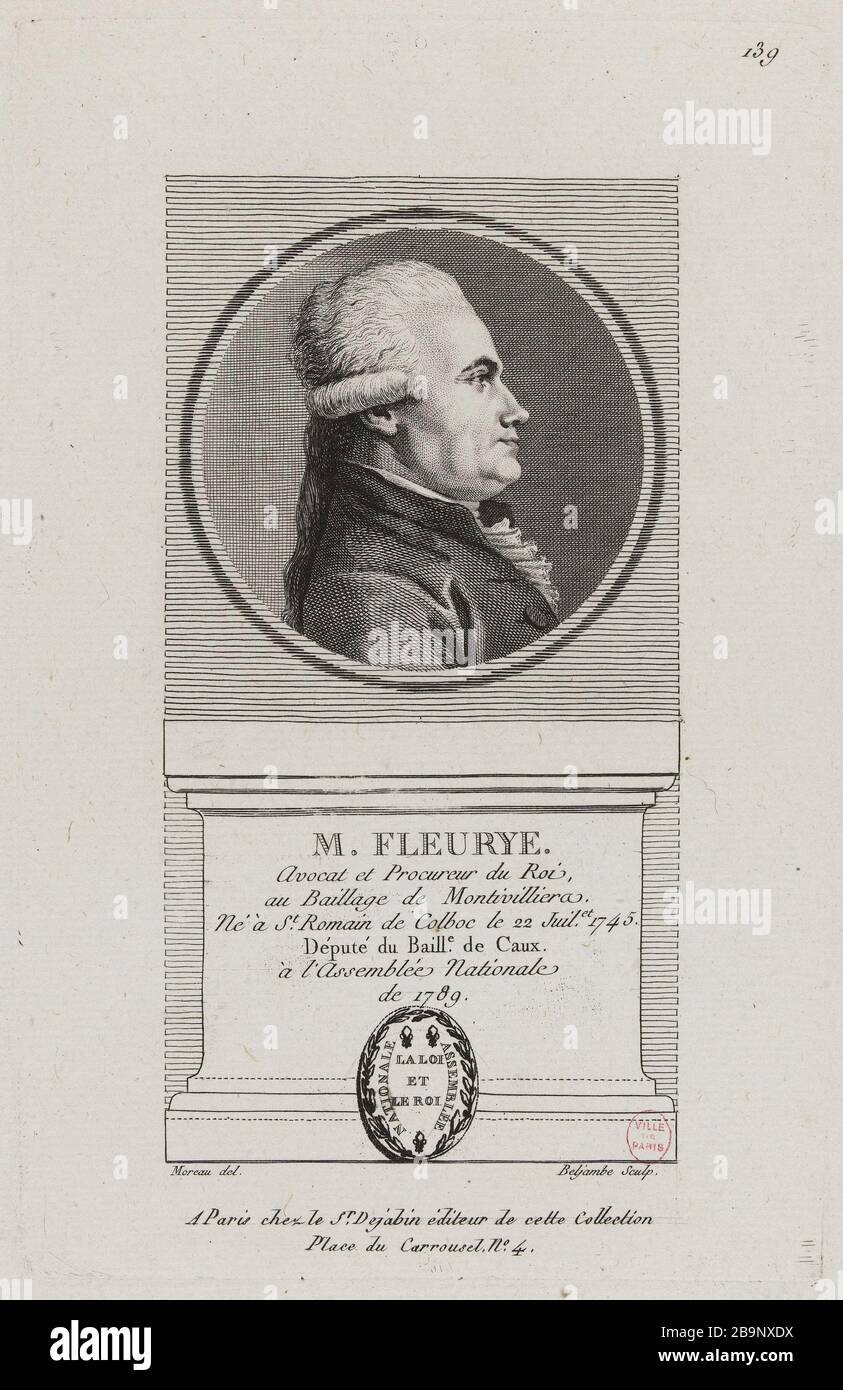 Porträt von Herrn Fleurye, Stellvertreter der Vogtei von Caux. Pierre-Guillaume-Alexandre Beljambe (1759-1820). "M. Fleurye, député du Baillage de Caux'. Physionotraces. Paris, musée Carnavalet. Stockfoto