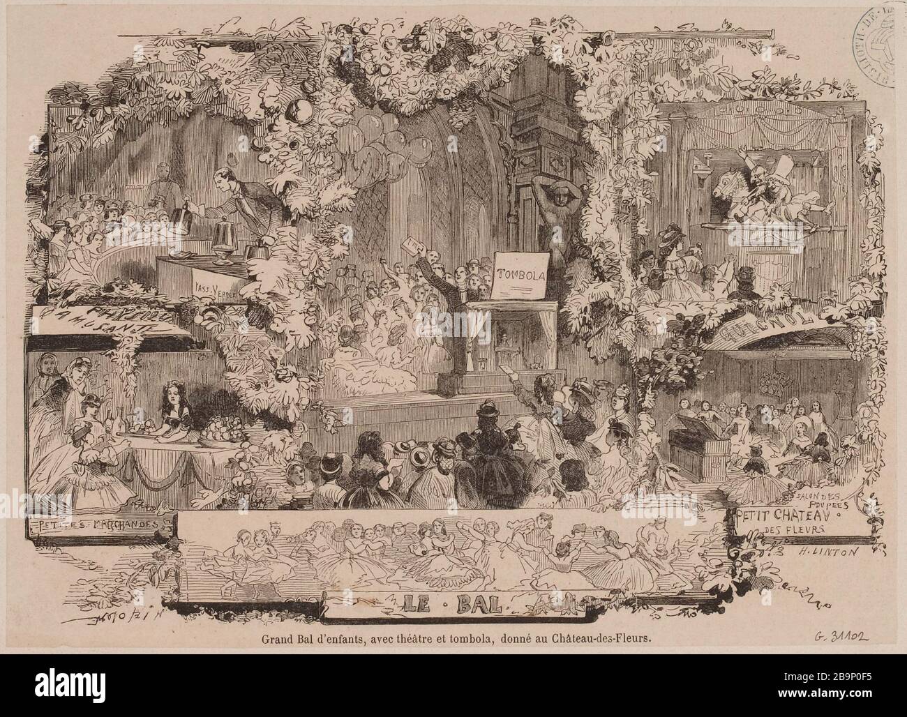 Großer Kinderball mit Theater und Tombola, gab das Schloss der Blumen. Stockfoto