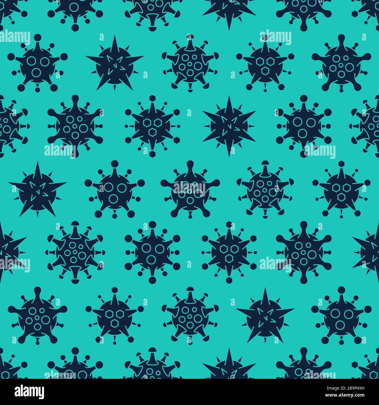 Nahtloses Coronavirus-Muster. Verschiedene Arten von Viren. Bakterienbiologie Organismen Nahtloses Muster. Medizinische Genetik Bakteriologischer Mikroorganismus. Stock Vektor