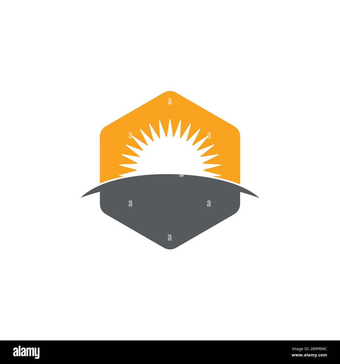 Sechseckiger Logo-Vektor im Sonnenaufgang Stock Vektor