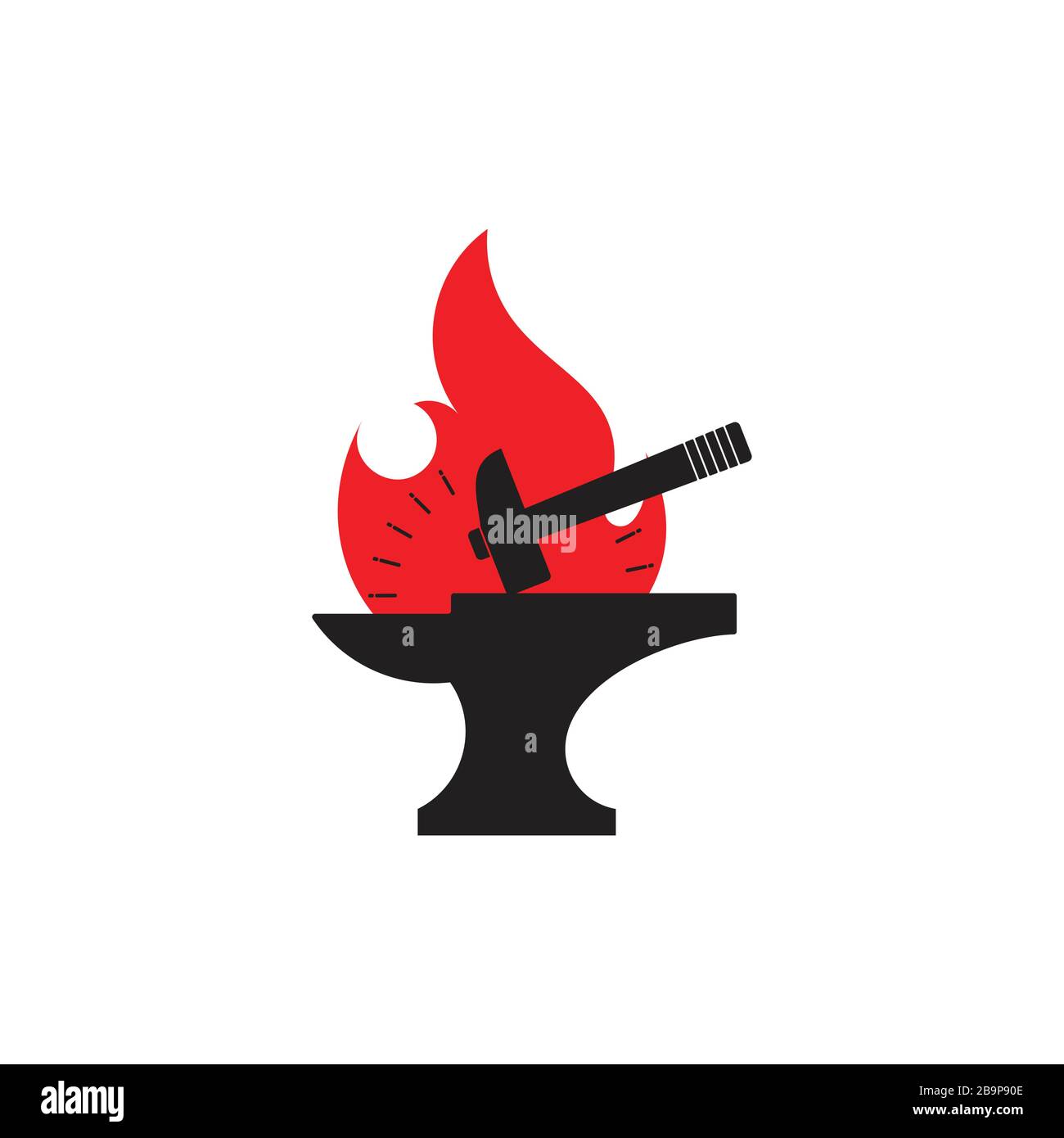 Hammer Silhouette Flamme Symbol Logo Vektor Schmied Stock Vektor