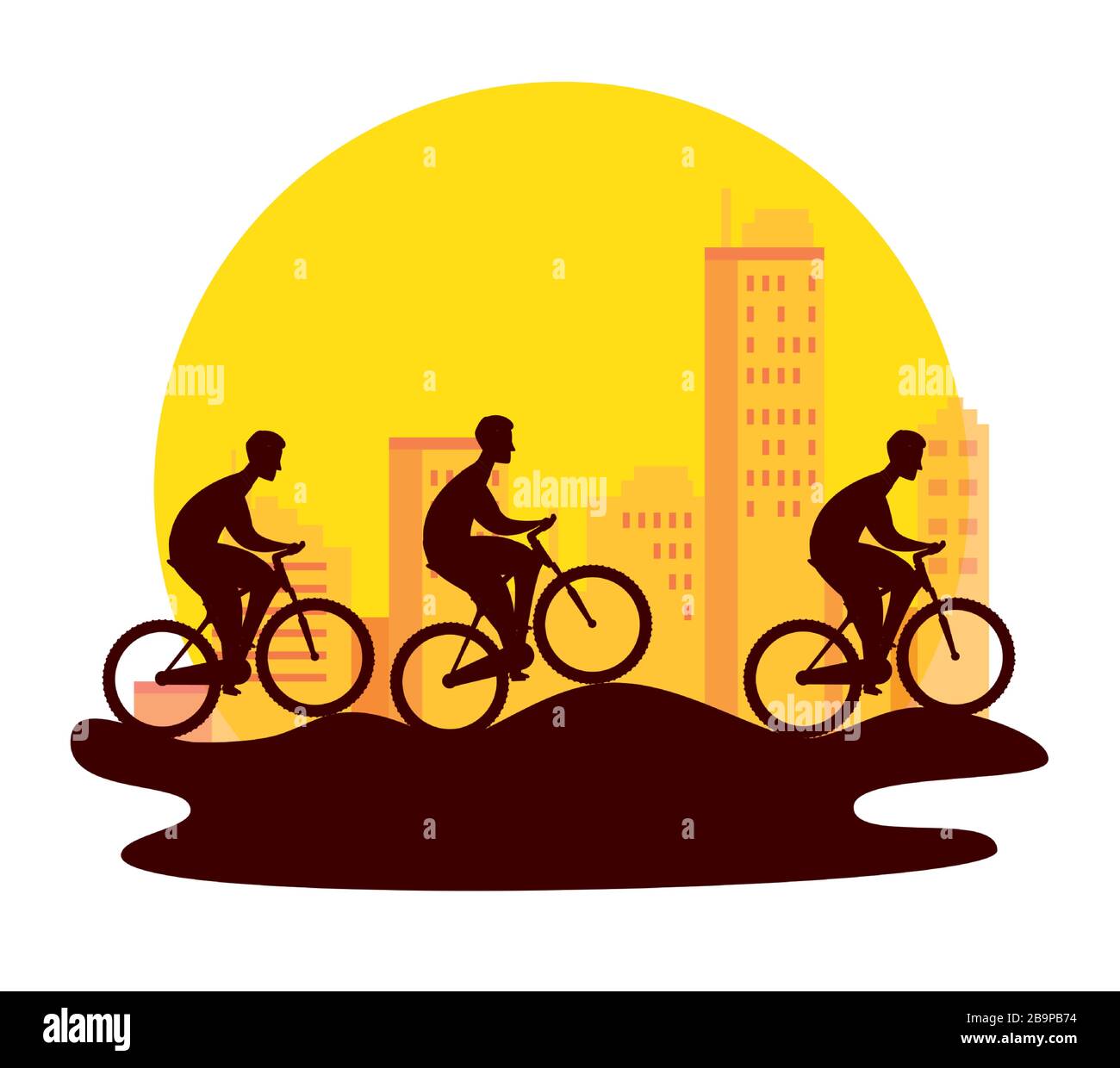 Silhouettengruppe der Radfahrer in der Meisterschaft Stock Vektor