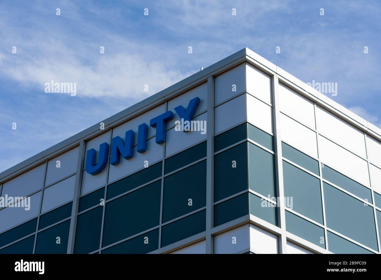 Unity Biotechnology Headquarters Fassade Exterieur. Unity Biotechnology ist ein Start-up-Biotechnologieunternehmen, das Medikamente entwickelt, die auf seneszierende Zellen abzielen - Stockfoto