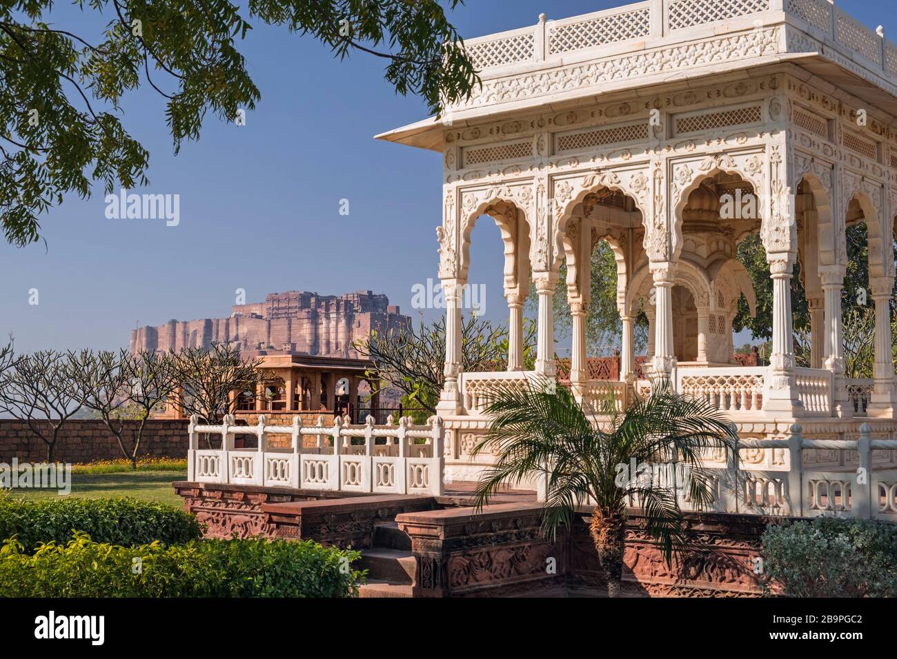 Blick auf das mahrangarh Fort von Jaswant Thada Jodhpur Rajasthan Indien Stockfoto