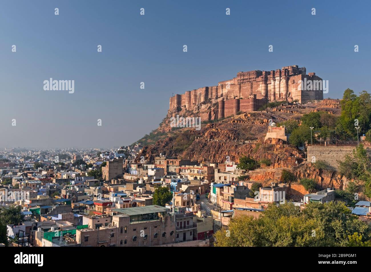 Mehrangarh Fort und Blue City Jodhpur Rajasthan Indien Stockfoto