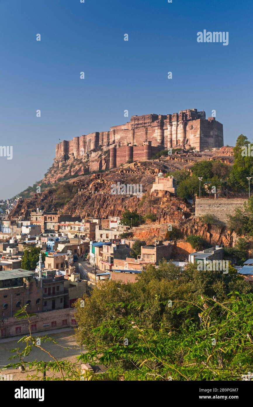 Mehrangarh Fort und Blue City Jodhpur Rajasthan Indien Stockfoto