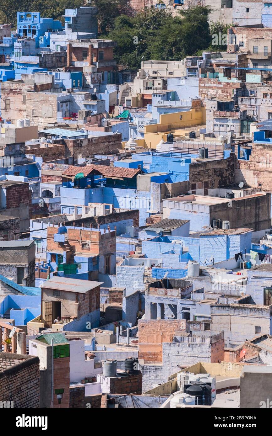 Blick auf Blue City von Mehrangarh Fort Jodhpur Rajasthan Indien Stockfoto
