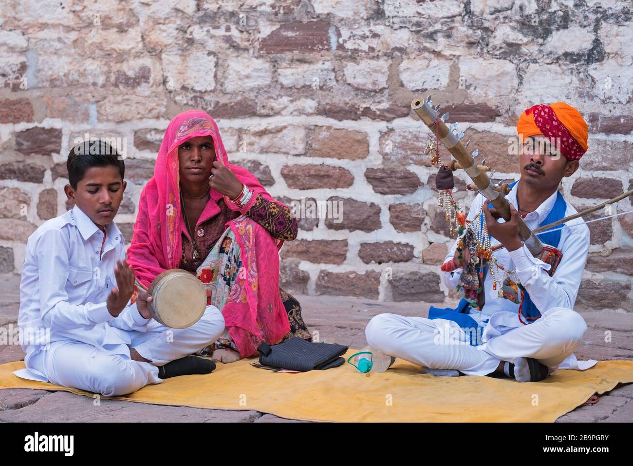 Traditionelle Musiker Mehrangarh Fort Jodhpur Rajasthan Indien Stockfoto