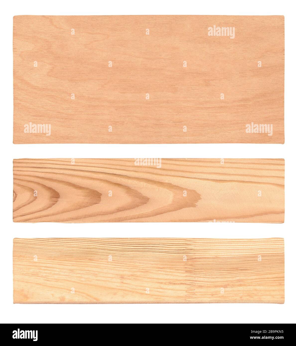 Holzplanke isoliert auf weißem Hintergrund. Leere Holzschilder Stockfoto