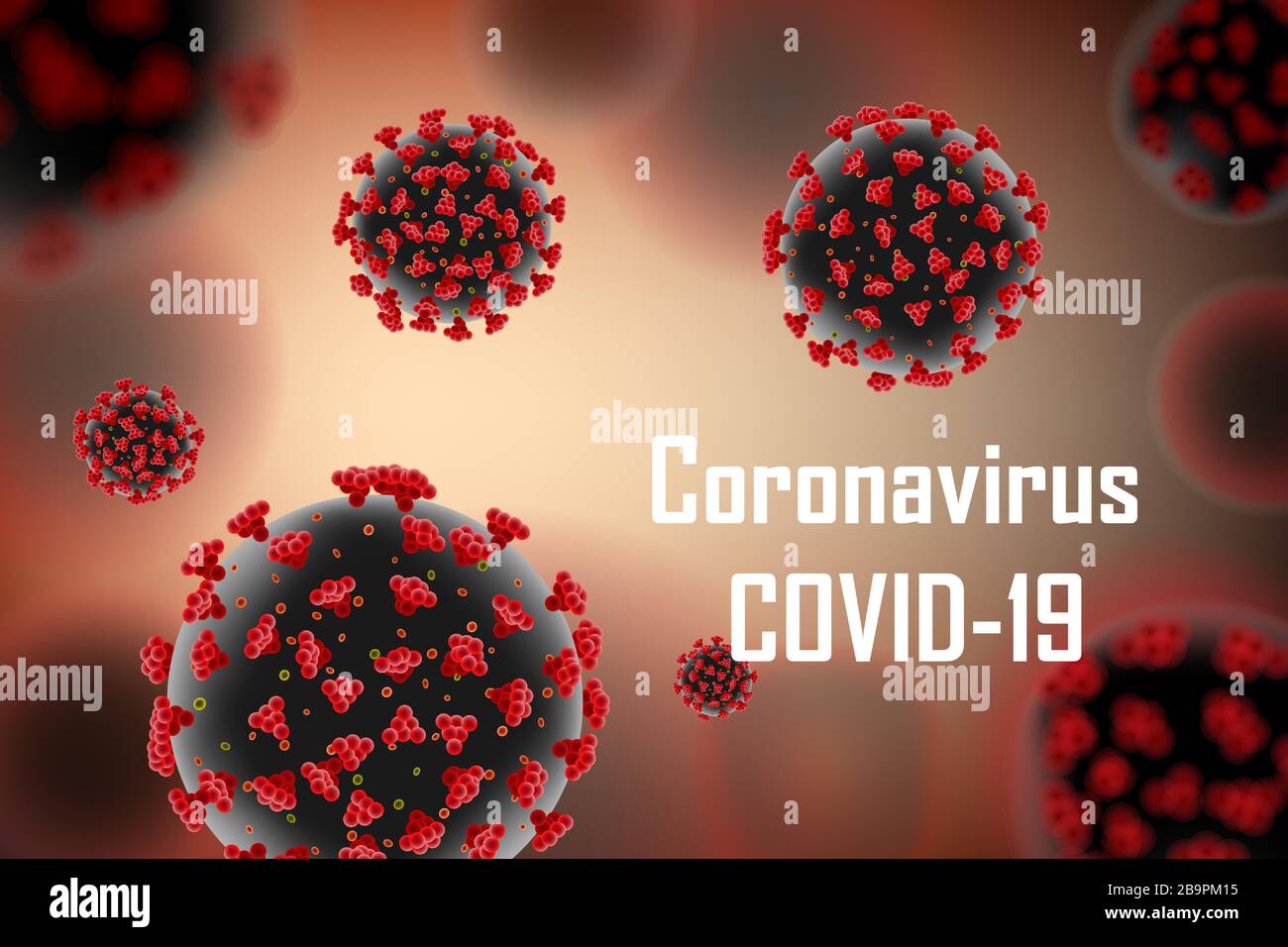 Realistischer Hintergrund des medizinischen Ausbruchs des Coronavirus. Pandemic Coronavirus 2019-ncov Alert Konzept Banner Design. Vektor des roten Moleküls der Viruszelle Stock Vektor
