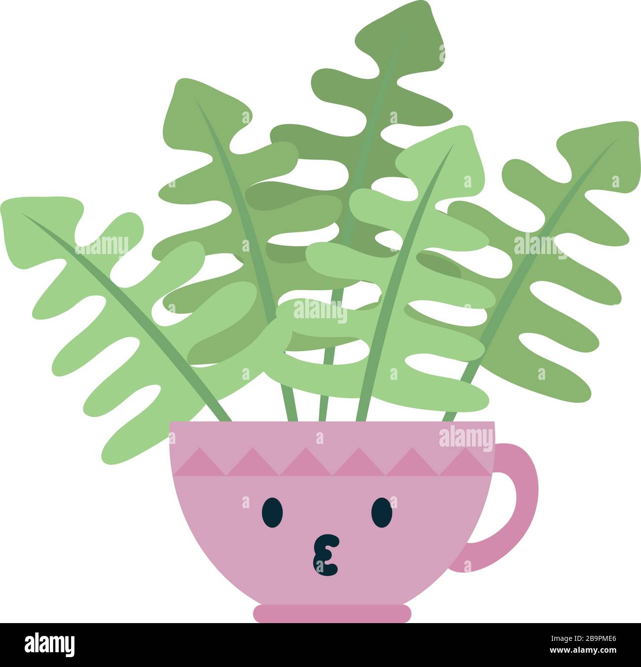 Kawaii Pflanze in Topf flaches Ikone Design von Blumenart Natur Garten Schmuck Botanik Dekoration Schönheit und Flora Thema Vektor-Illustration Stock Vektor