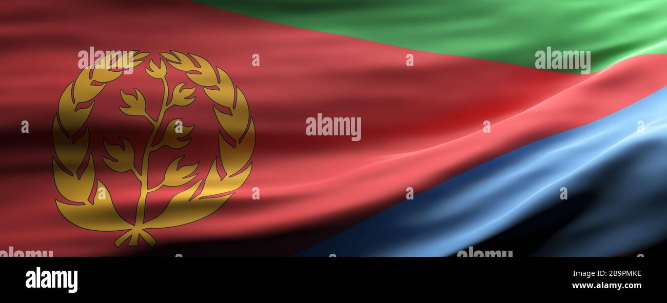 Symbol für Eritrea. Eritreische Nationalflaggen winken Texturhintergrund, Banner. 3D-Abbildung Stockfoto