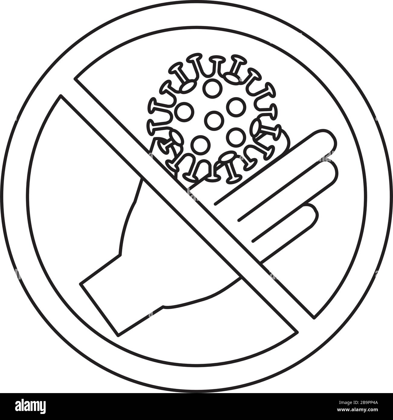 Hand mit einem Kovidpartikel 19 in einem verbotenen Zeichen Stock Vektor