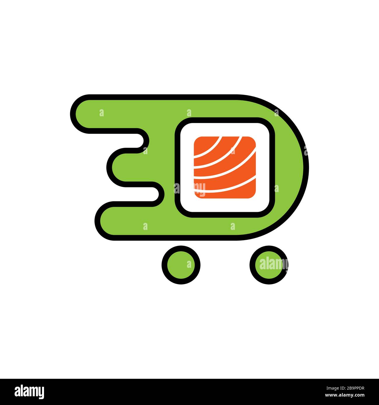 Vorlage für Sushi Delivery Logo. Vektorgrafiken Sushi-Rollenzeichen, symbolisiert die schnelle Lieferung. EPS 10 Stock Vektor