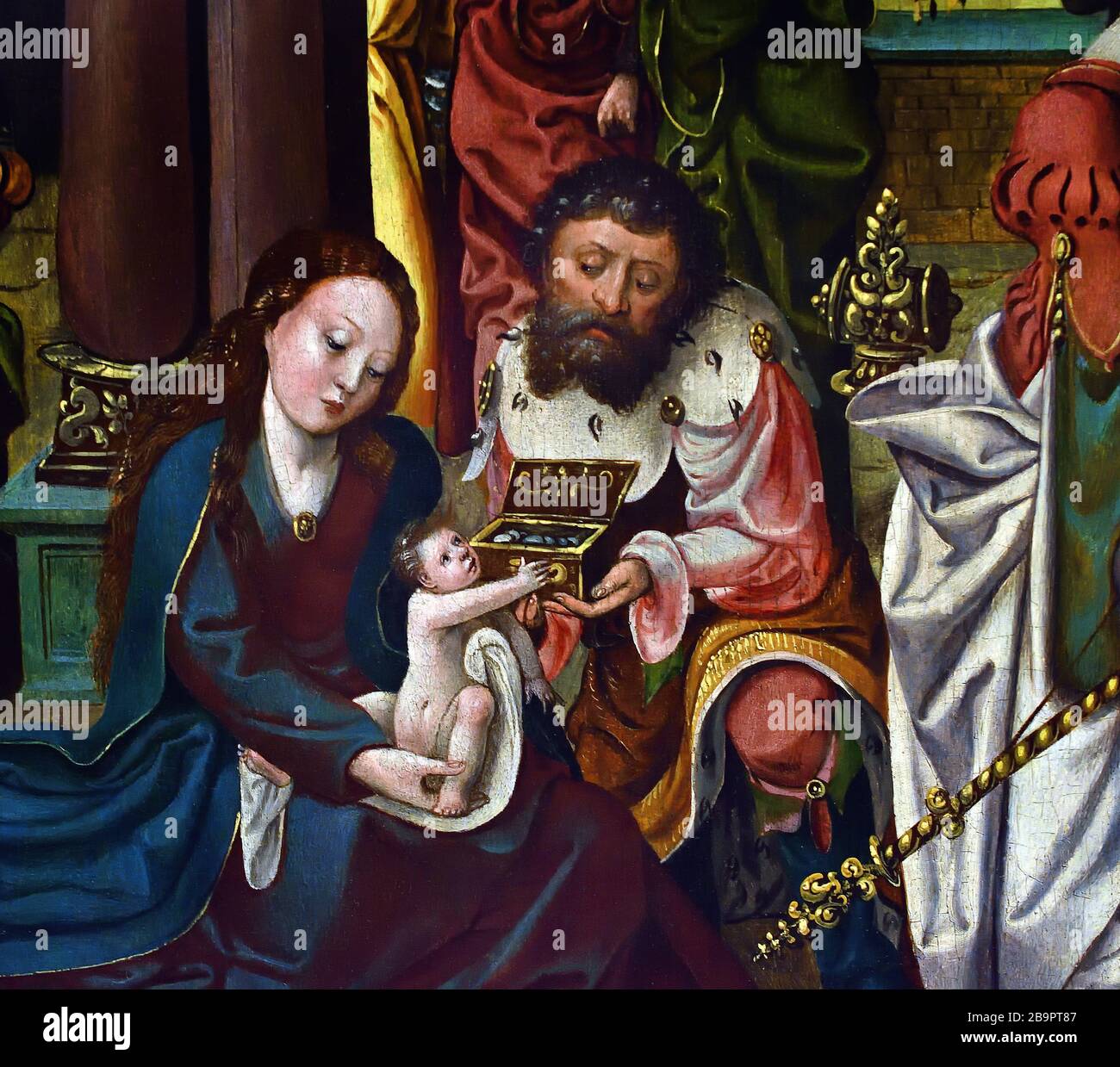 Die Anbetung der Könige (zentrale Tafel) Geburt und Beschneidung (Seitenwände), Jan van Doornik 1470-1527 ( Jan van Dornicke war ein südholländischer Maler ) Niederländisch, Niederlande, Trypich. Stockfoto