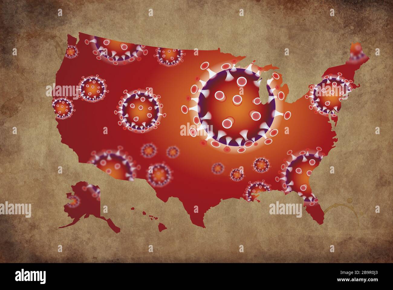 Coronavirus MAP USA, USA, Pandemie, epidemische Virus-Kovid-19-Krankheit Stockfoto
