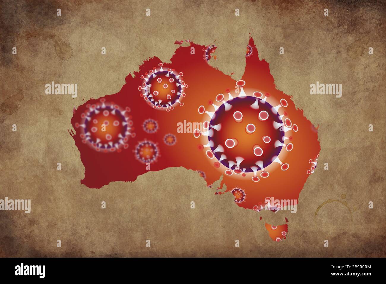 Coronavirus MAP Australien, pandemische, epidemische Virus-Kovid-19-Krankheit Stockfoto