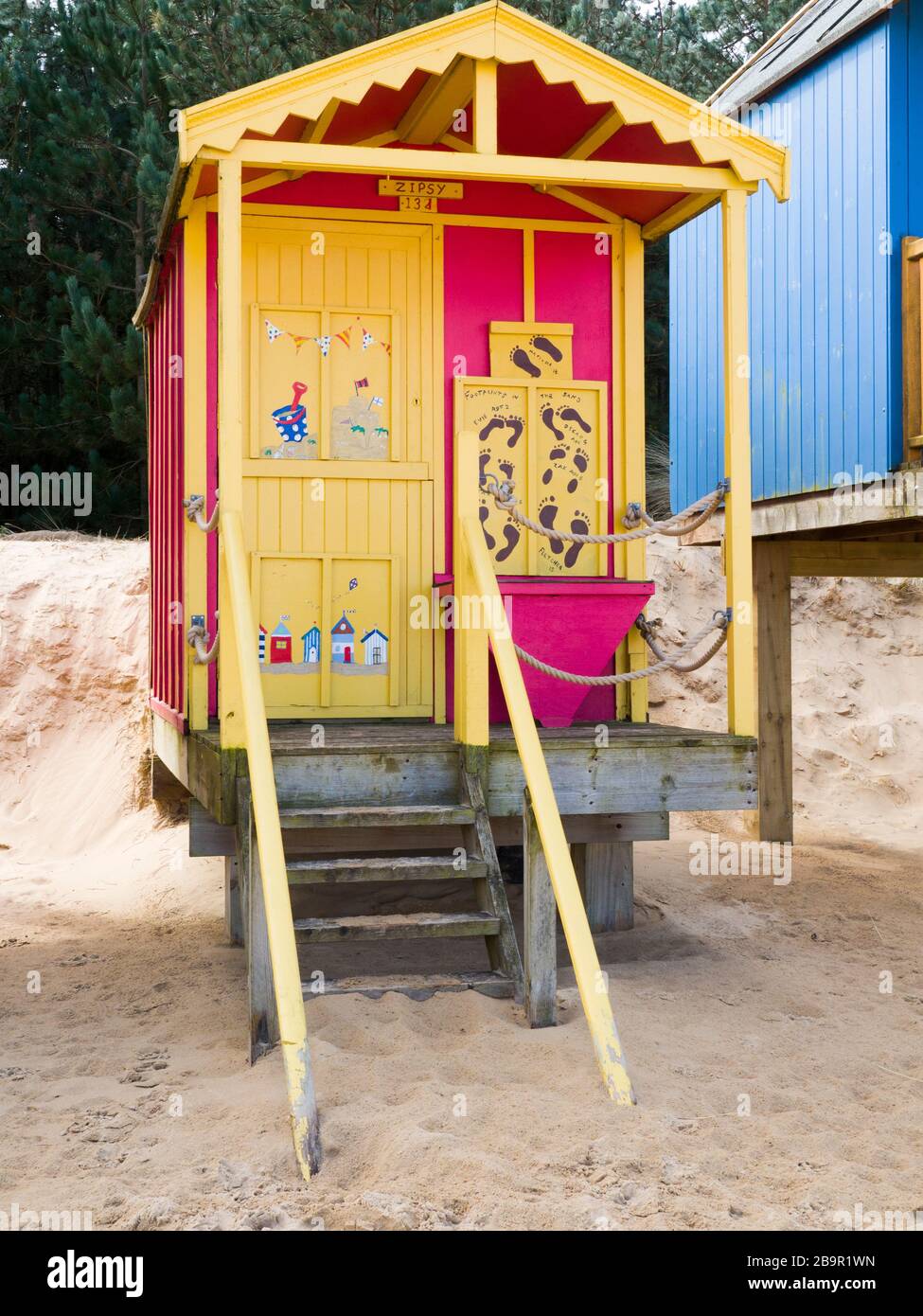 Fun Family Beach Hut, Wells-next-the-Sea, Norfolk, Großbritannien Stockfoto
