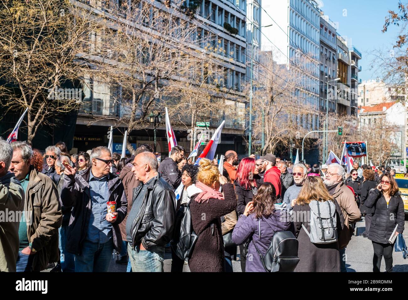 Athen, Griechenland - 18. Februar 2020. Arbeiter des öffentlichen Sektors in der Stadt Athen haben aus Protest gegen die konservativen Regierungsmänner einen neuen Streik durchgeführt Stockfoto