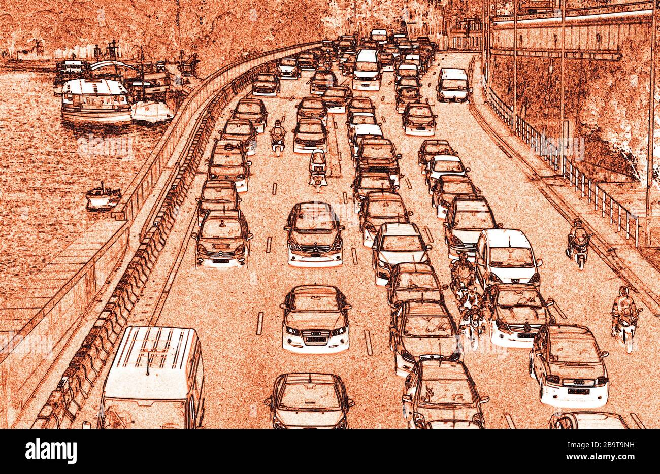 Der Verkehr auf der Straße der Bank des Flusses Seine, Paris, Frankreich Stockfoto