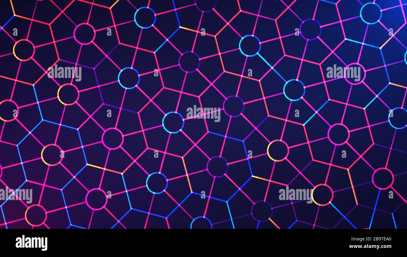 EID Mubarak Mosaik Hintergrund. Vektordarstellung abstrakter Lichthintergrund mit leuchtendem, neonfarbenem, geometrisch-islamischen Muster Stock Vektor