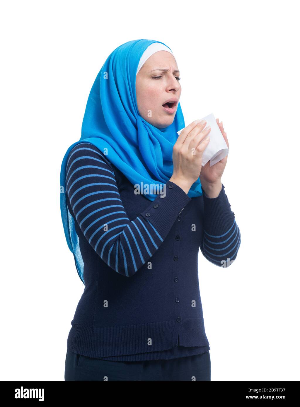 Kranke Muslimische Frau Mit Grippe Stockfoto